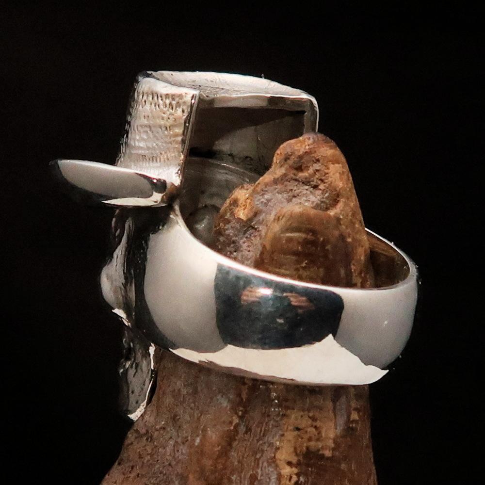 Excellent crafted Men's Sterling Silver Cowboy Skull Ring-4