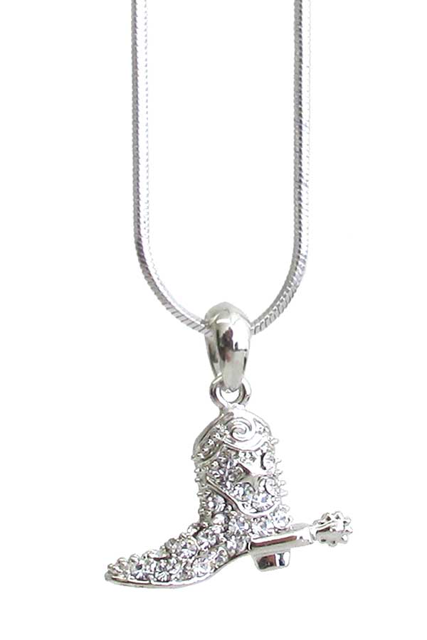 WHITEGOLD PLATED CRYSTAL COWBOY BOOT PENDANT NECKLACE-0