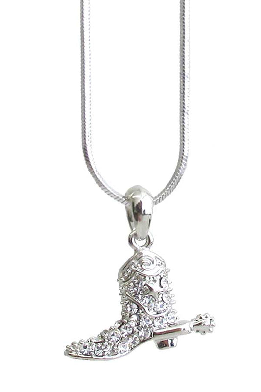 WHITEGOLD PLATED CRYSTAL COWBOY BOOT PENDANT NECKLACE-0