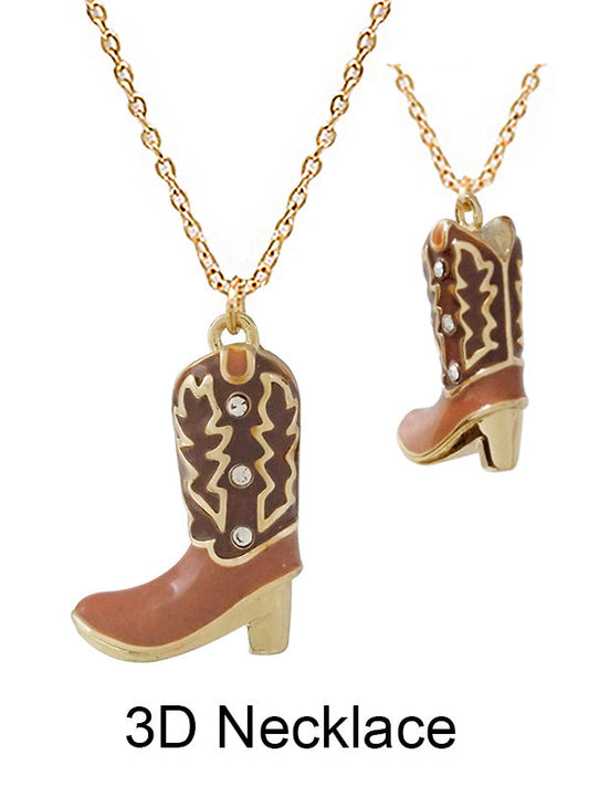 WESERN THEME 3D EPOXY PENDANT NECKLACE - COWBOY BOOT-0
