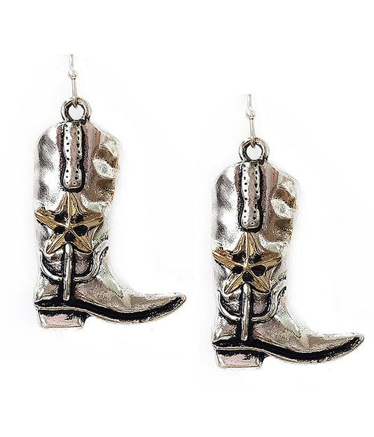 WESTERN THEME TEXTURED EARRING - COWBOY BOOT-0